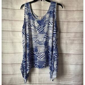 Woman Within Blue and White Tank Top Handkerchief Hem Blouse Size 18W